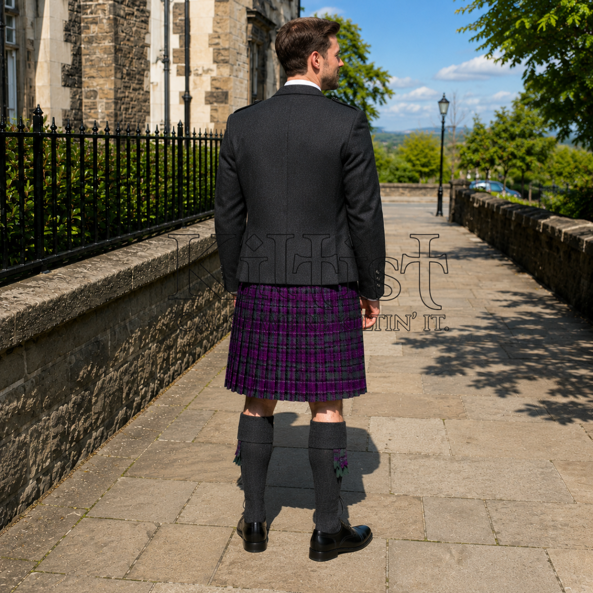 Heather Purple Check Tartan Kilt for Men