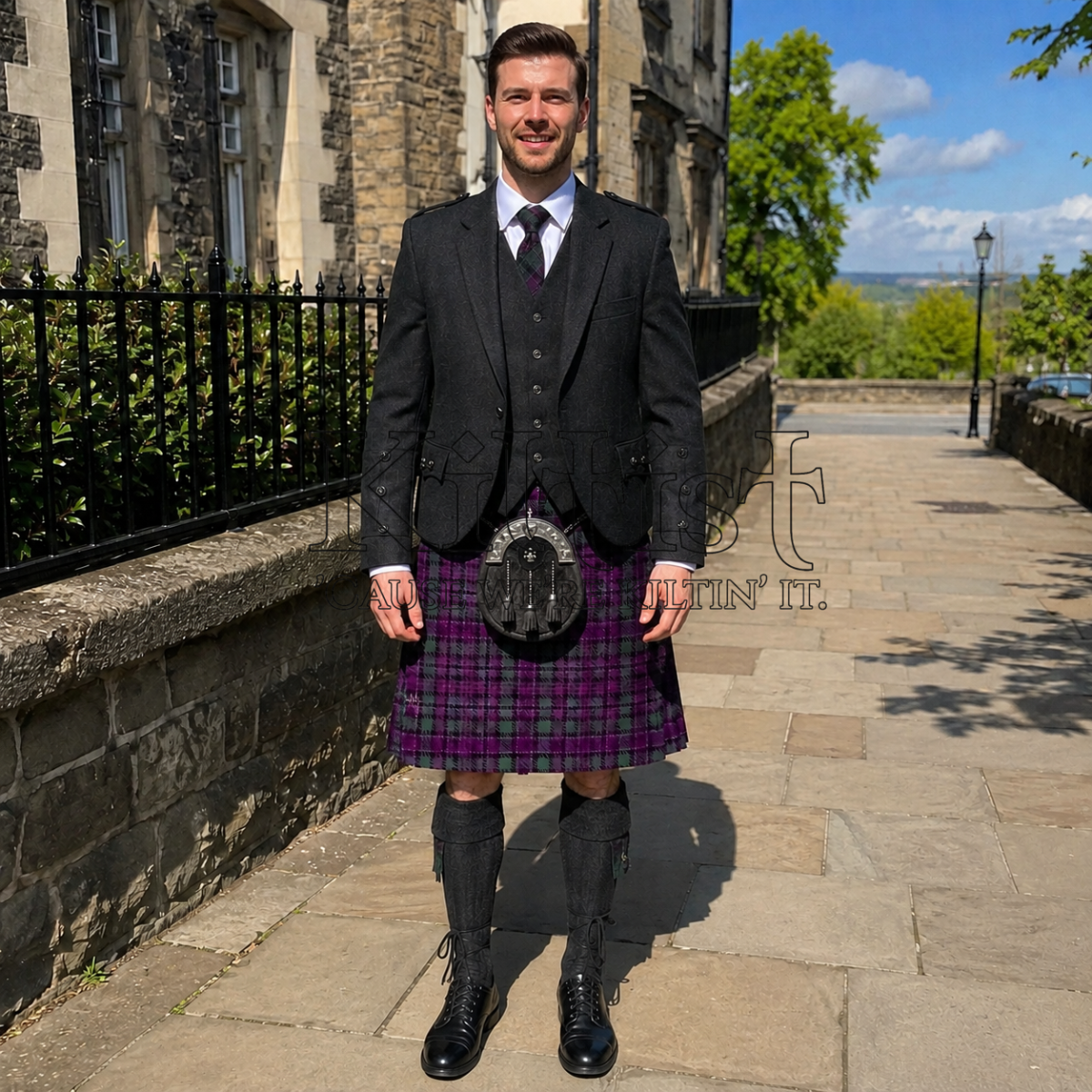 Purple Heather Tartan Check Kilt for Men
