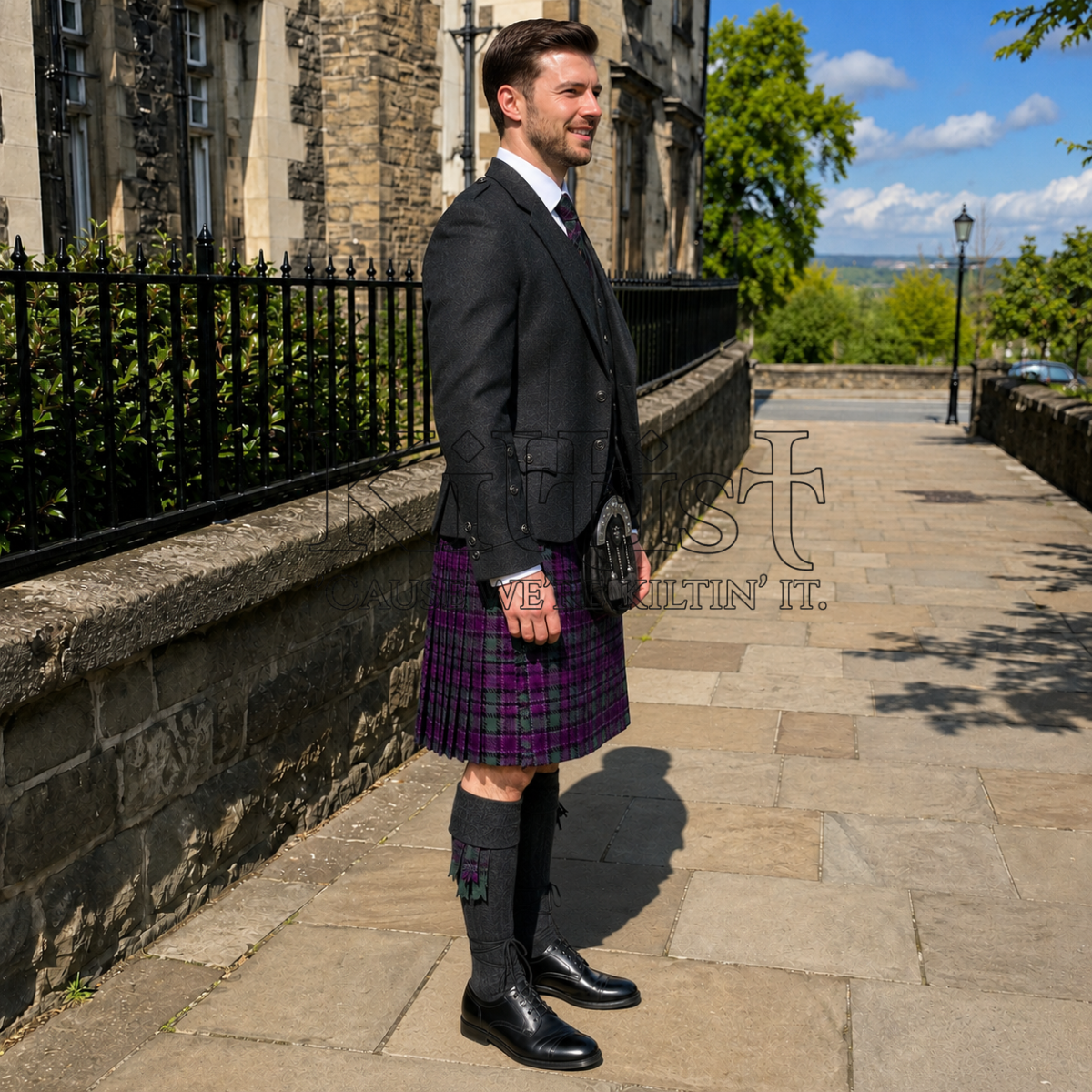 Tartan Purple Heather Check Kilt for Men