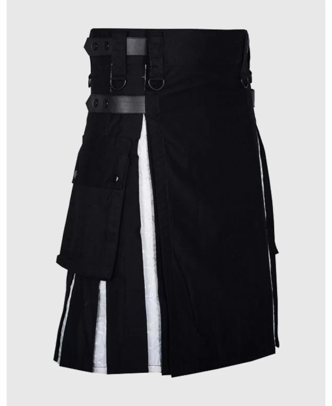 Modern Black Cotton Hybrid Utility Kilt