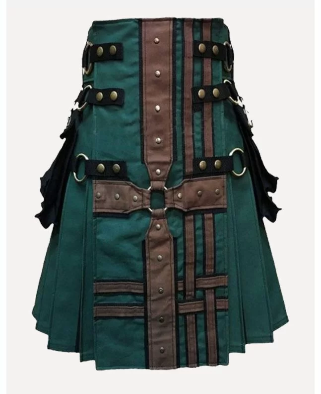 Modern Hunter Green with Brown Medieval Hybrid Kilt