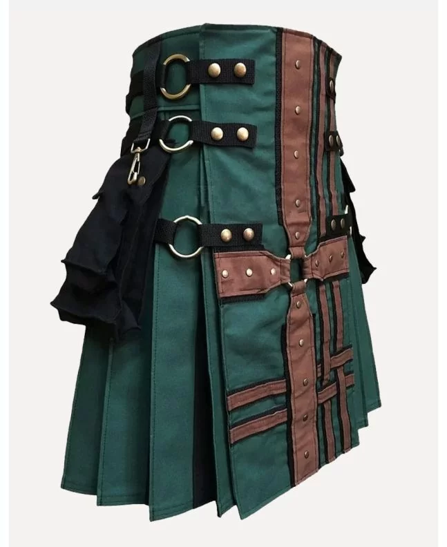 Modern Hunter Green with Brown Medieval Hybrid Kilt