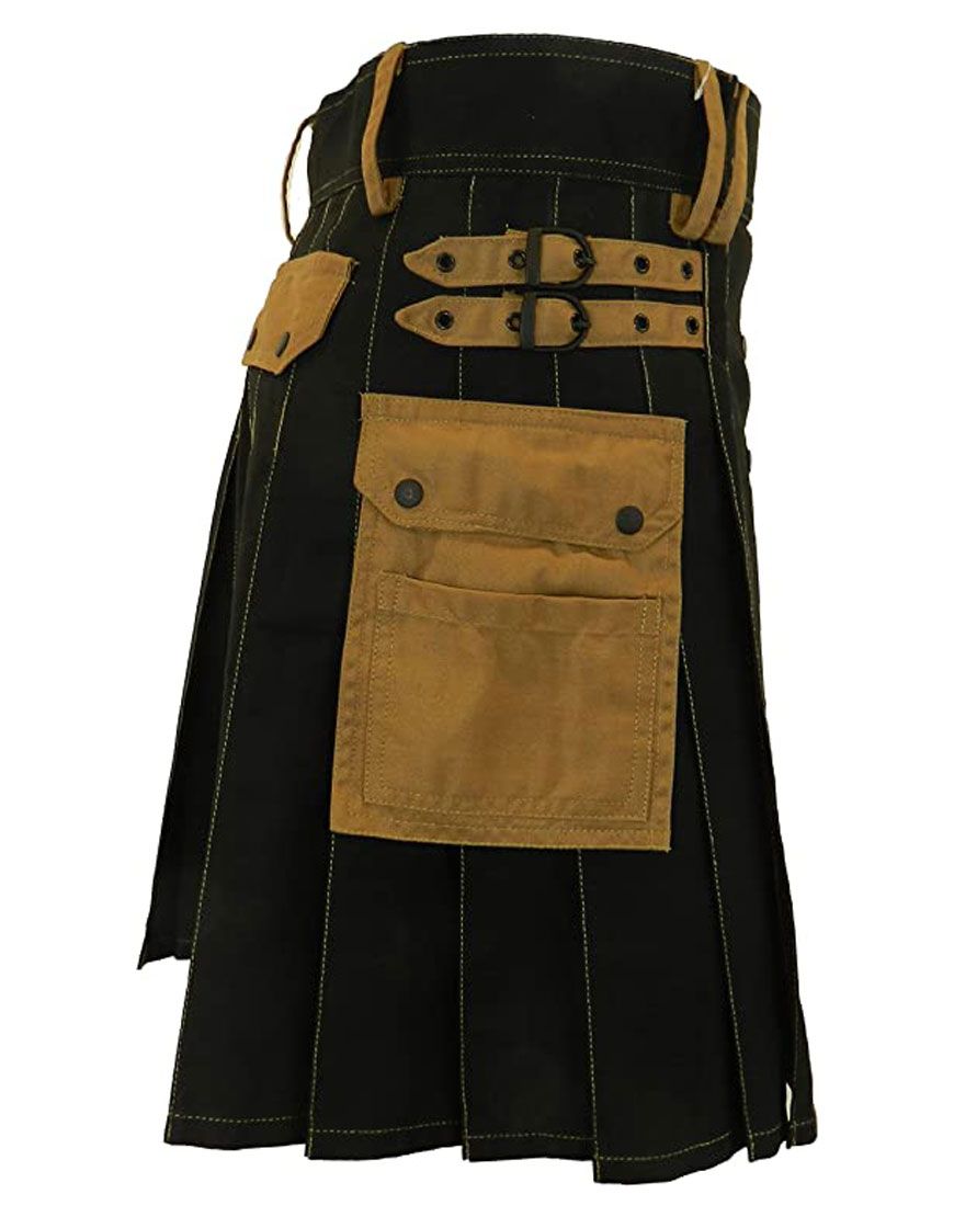 Mens Deluxe Black and Brown Utility Kilt
