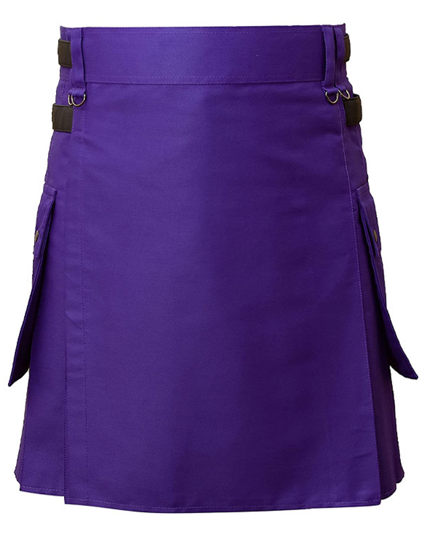 Men's Purple Cotton Utility Kilt