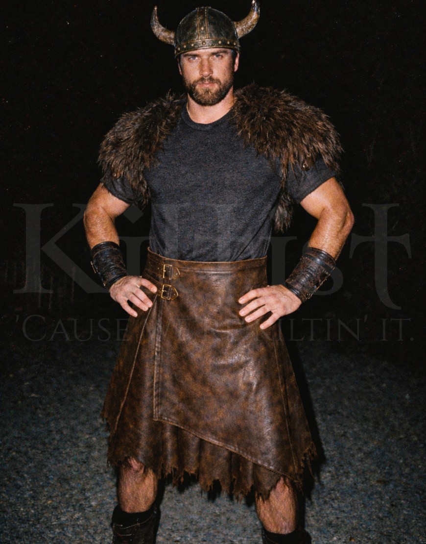 Ragnar-Raid Frayed-Edge Viking Leather Kilt