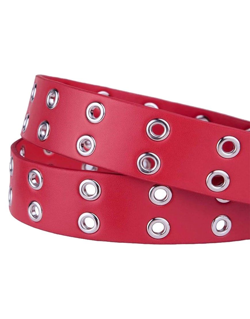 Red Leather Silver Studded Prong Fashion Belt