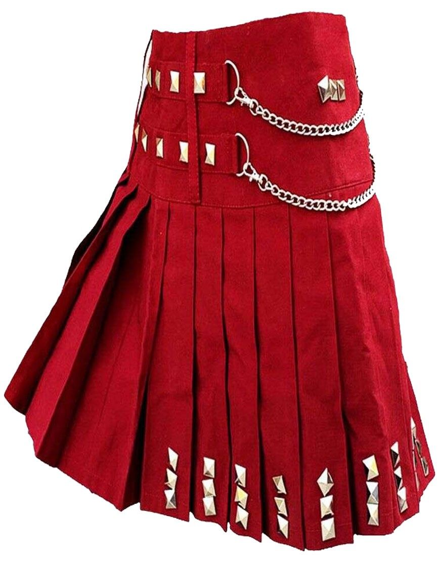 Red women Fashion With Silver Chain Utility Kilt 