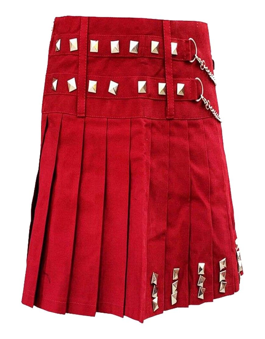 Red women Fashion With Silver Chain Utility Kilt 