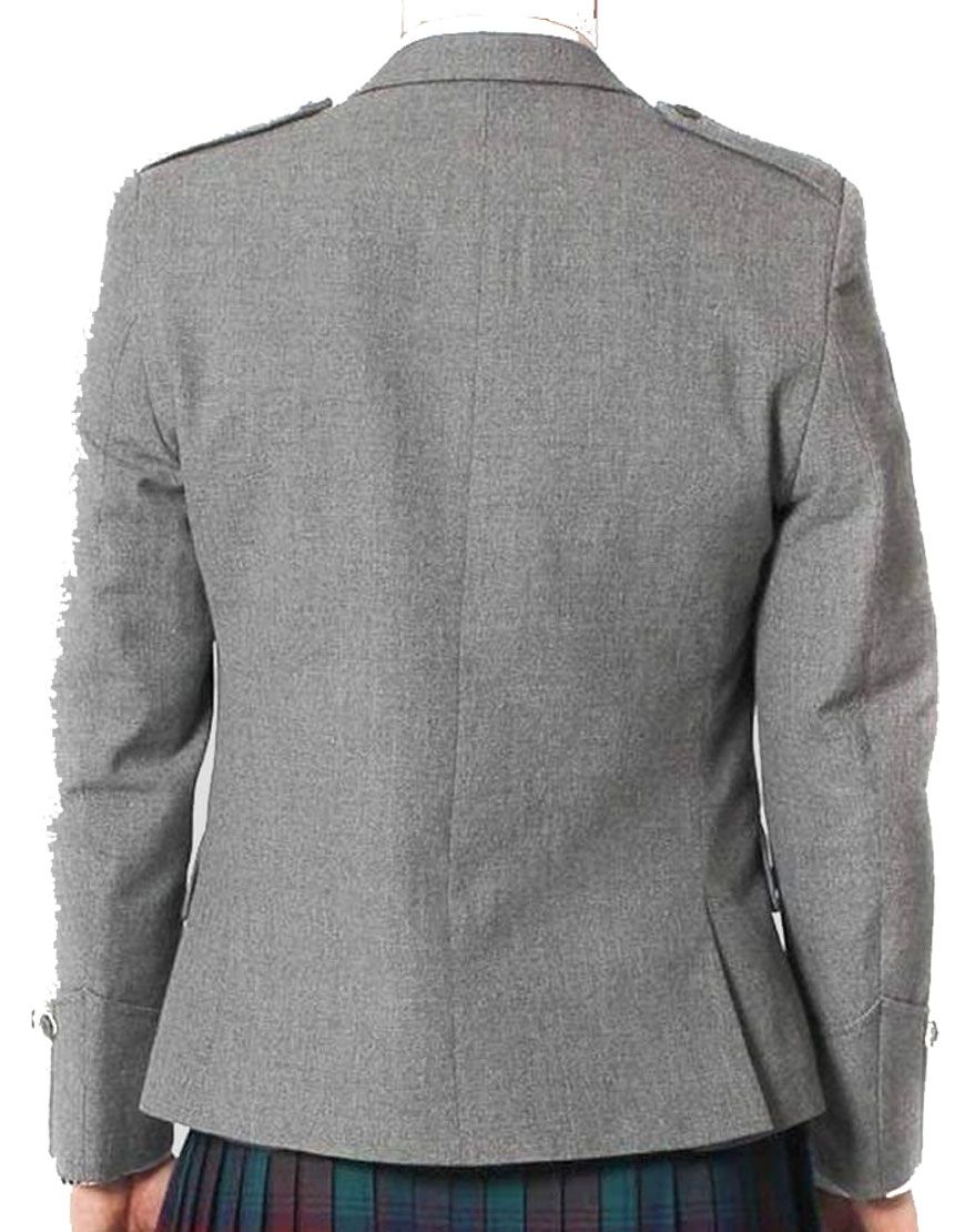 Scottish Grey Wool Argyle Kilt Jacket With Waistcoat
