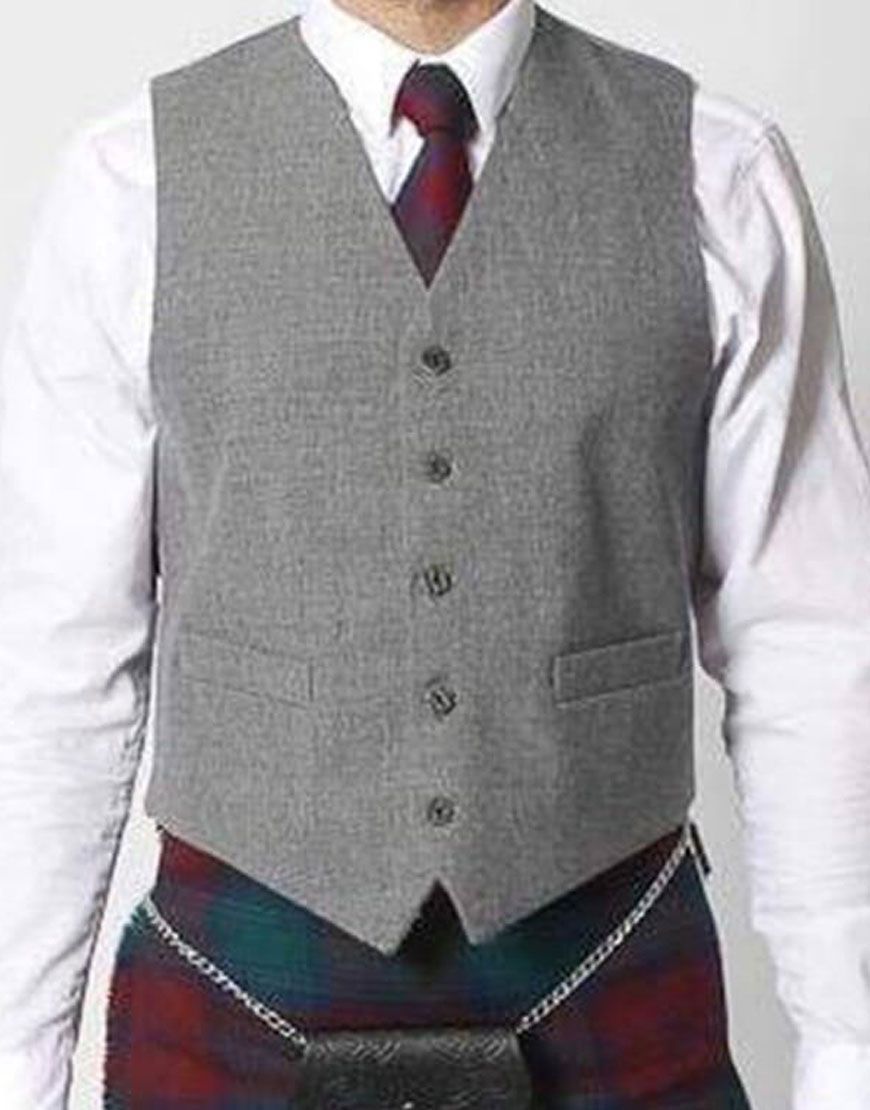Scottish Grey Wool Argyle Kilt Jacket With Waistcoat