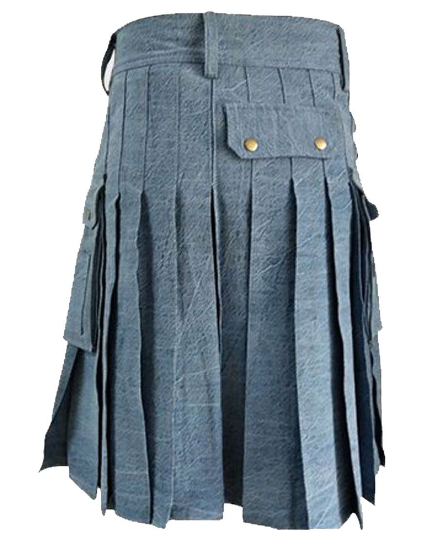 Sky Blue Denim Kilt for Mens	