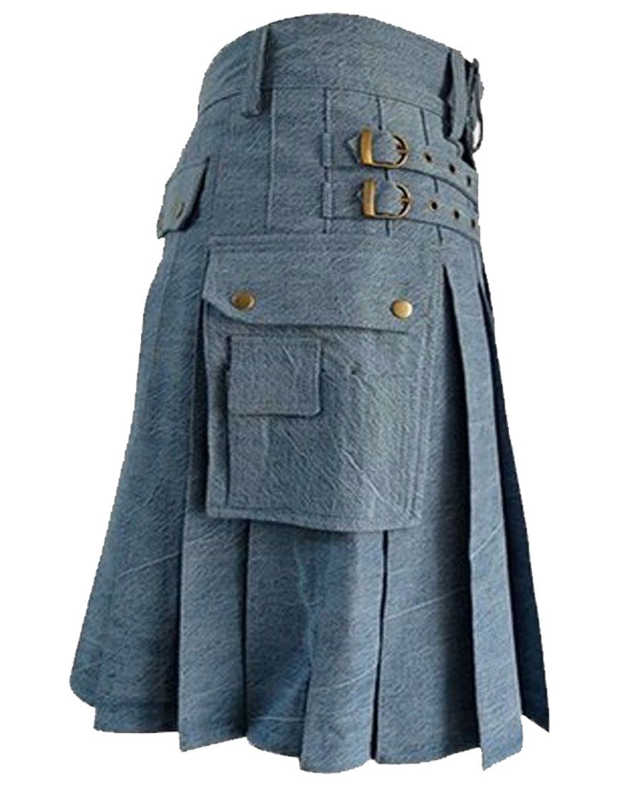 Sky Blue Denim Kilt for Mens	