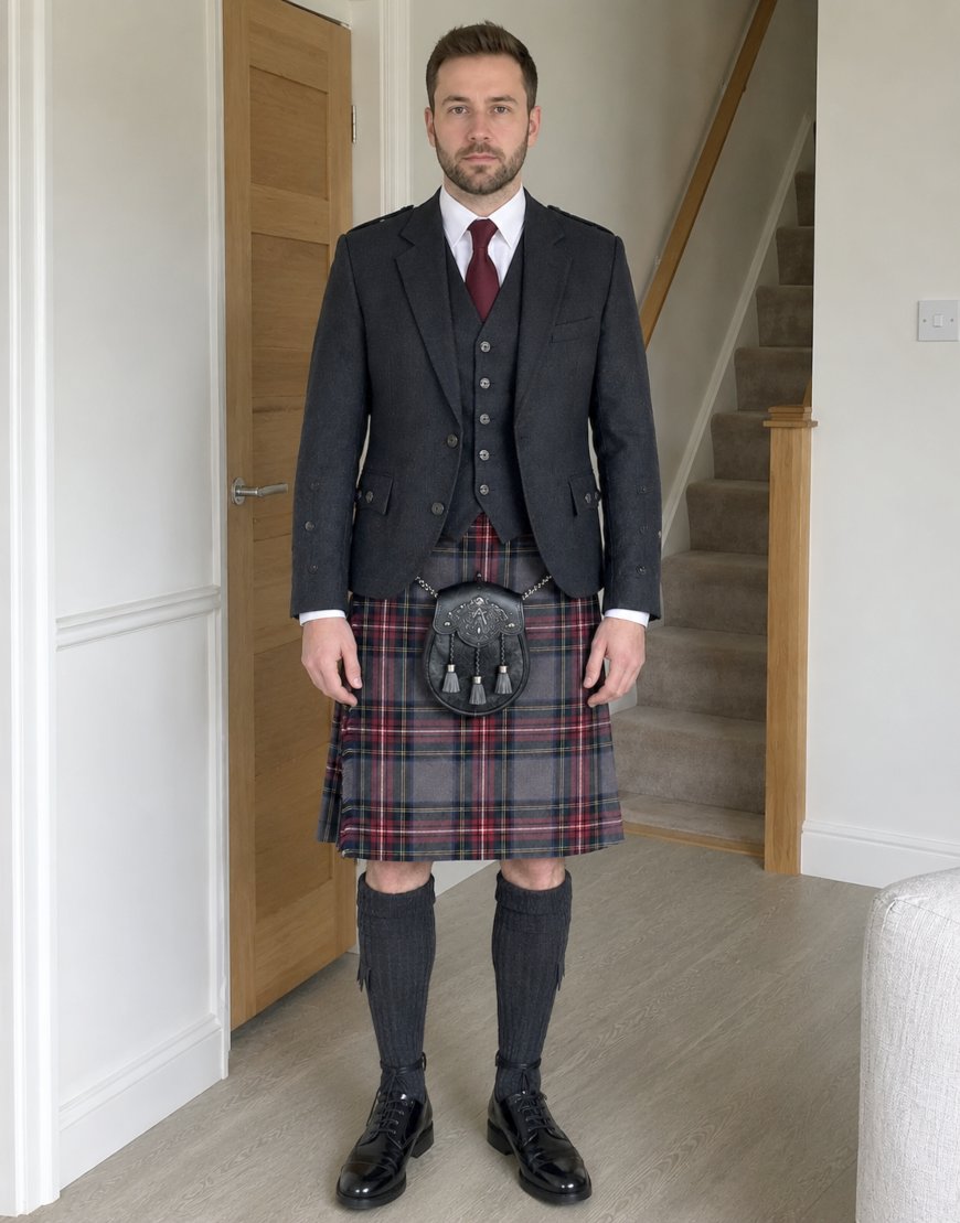 Grey Stewart mens tartan kilt